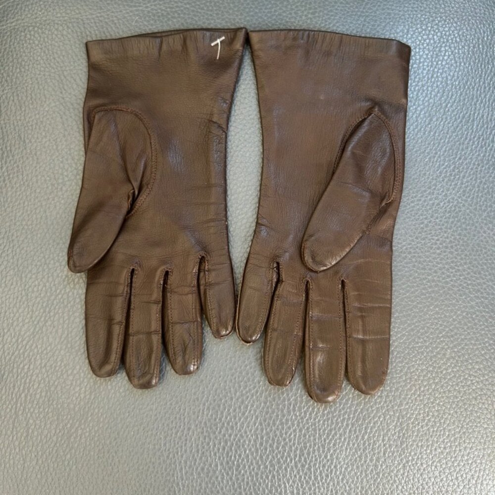 Vtg Kislav Glacé Sz 7 Brown Leather Gloves France